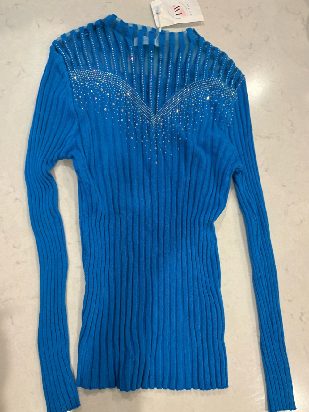 Lulu's Electric Blue Ribbed Top with Rhinestone Accents